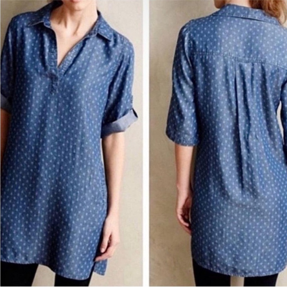 Anthropologie Cloth & Stone Patterned Chambray Shirt-Dress